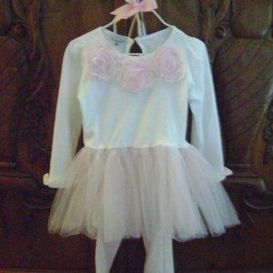 Long sleeve dress with tulle skirt and matching pants by Mudpie baby  size 2T/3T